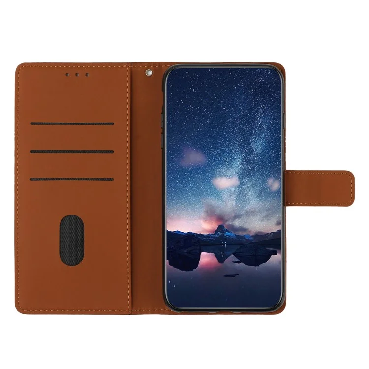 Para Iphone 13 Mini de 5.4 Pulgadas Retro Imprentada Patrón Celular Case de Teléfono Celular Pista de Piel Anti-drop Feeling Flip Leater Cover Con Correa - Marrón