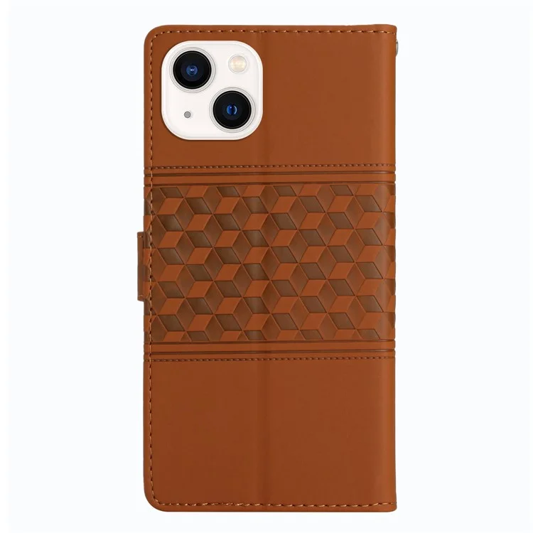 Para Iphone 13 Mini de 5.4 Pulgadas Retro Imprentada Patrón Celular Case de Teléfono Celular Pista de Piel Anti-drop Feeling Flip Leater Cover Con Correa - Marrón