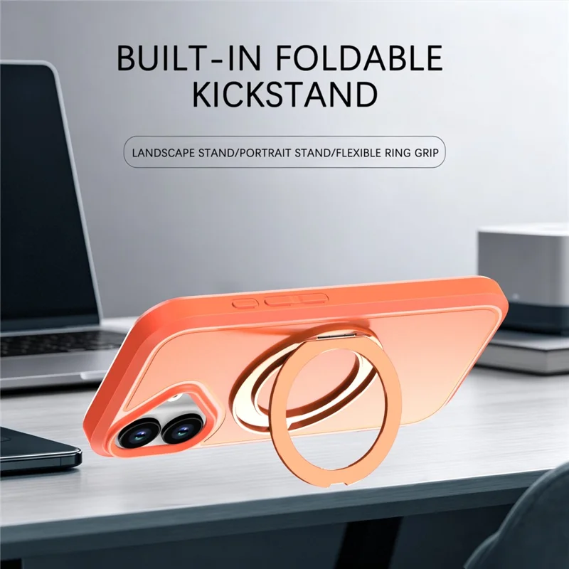 For iPhone 17 Magnetic Case Rotating Kickstand PC + TPU Anti-Drop Phone Cover - Orange