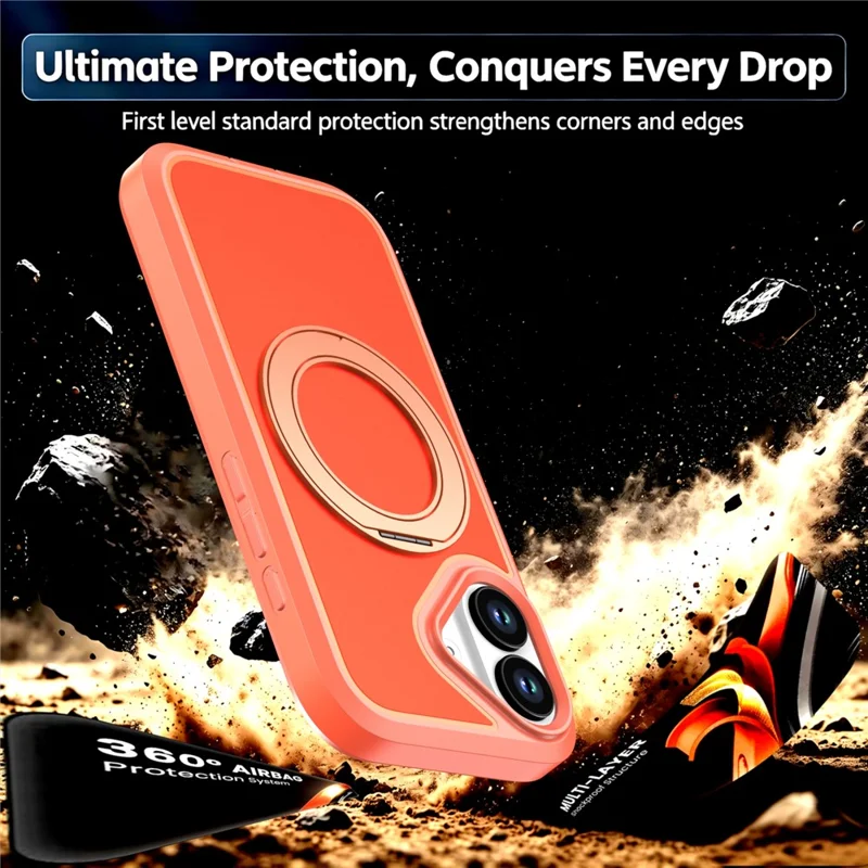 For iPhone 17 Magnetic Case Rotating Kickstand PC + TPU Anti-Drop Phone Cover - Orange