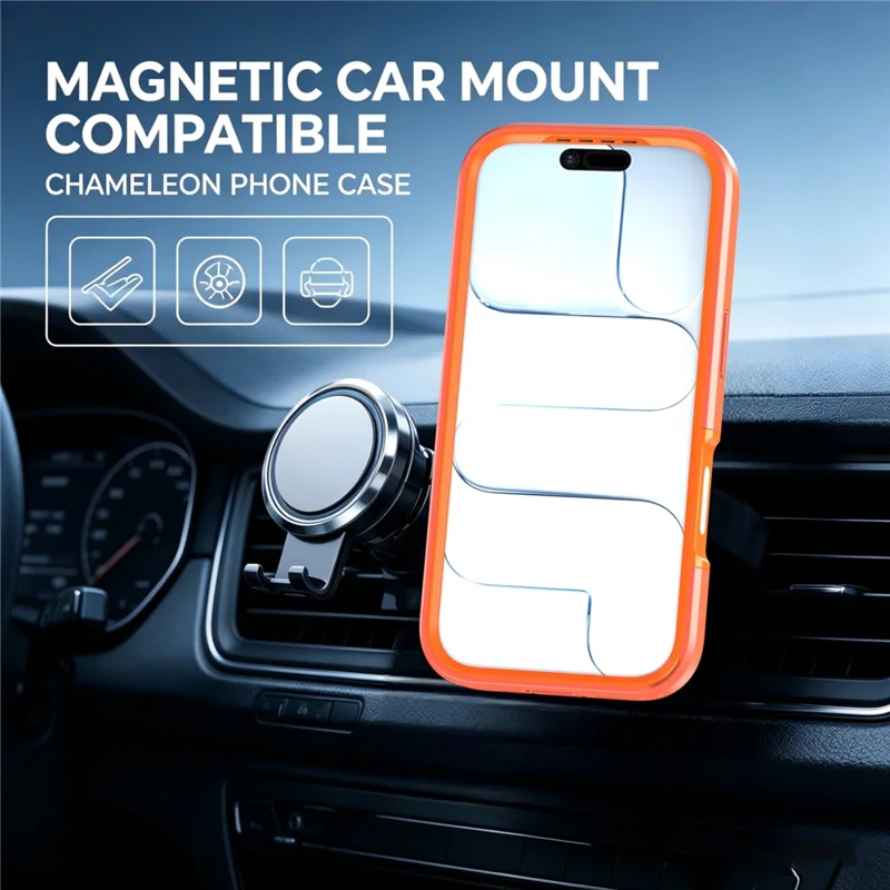 For iPhone 17 Magnetic Case Rotating Kickstand PC + TPU Anti-Drop Phone Cover - Orange