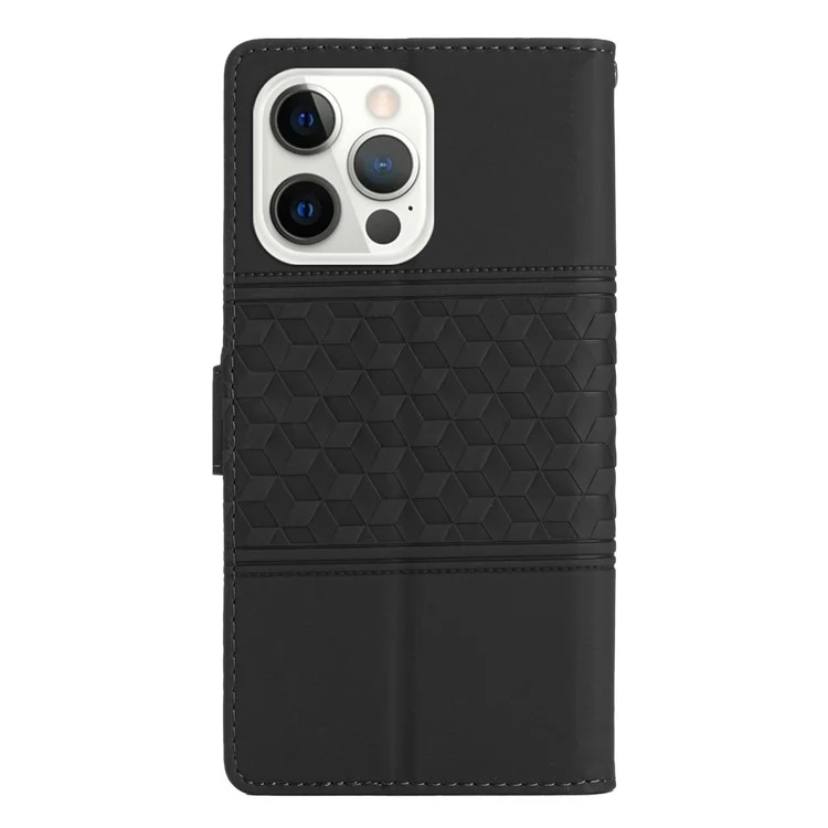 Pour Iphone 13 Pro 6,1 Pouces Rétro à Motif Imprimé Portefeuille Portefeuille Flip Leather Téléphone Couverture de Téléphone Protectrice Adaptée à la Peau Avec Sangle - le Noir