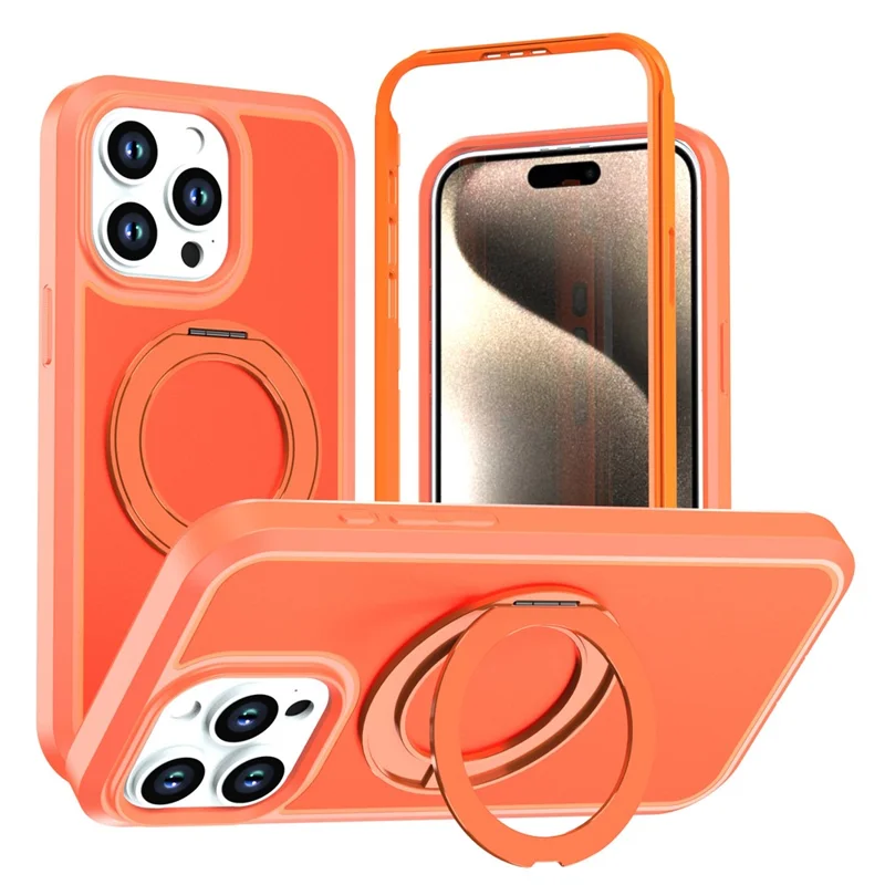 For iPhone 14 Pro Max Magnetic Case Rotating Kickstand PC + TPU Anti-Drop Phone Cover - Orange