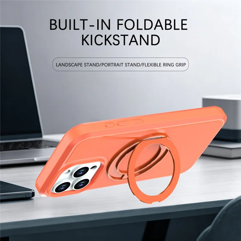 For iPhone 14 Pro Max Magnetic Case Rotating Kickstand PC + TPU Anti-Drop Phone Cover - Orange