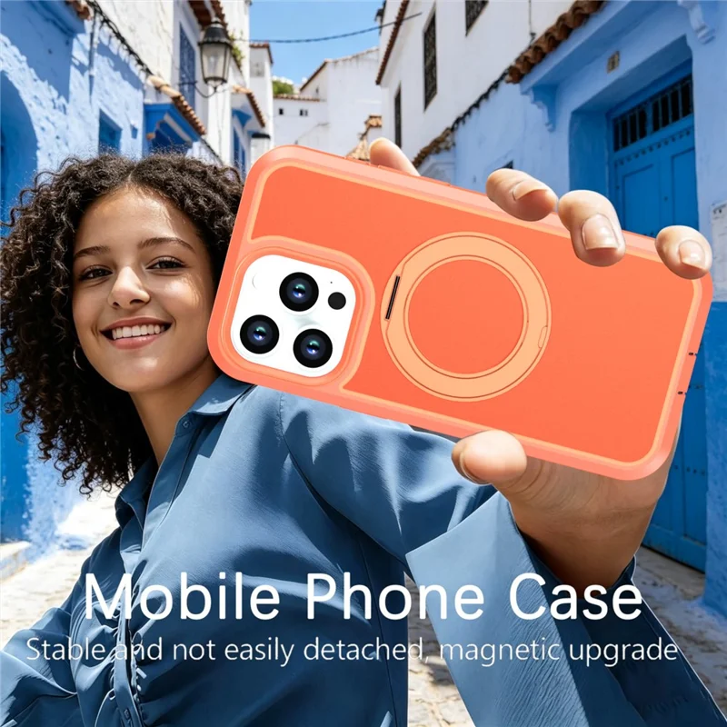 For iPhone 14 Pro Max Magnetic Case Rotating Kickstand PC + TPU Anti-Drop Phone Cover - Orange