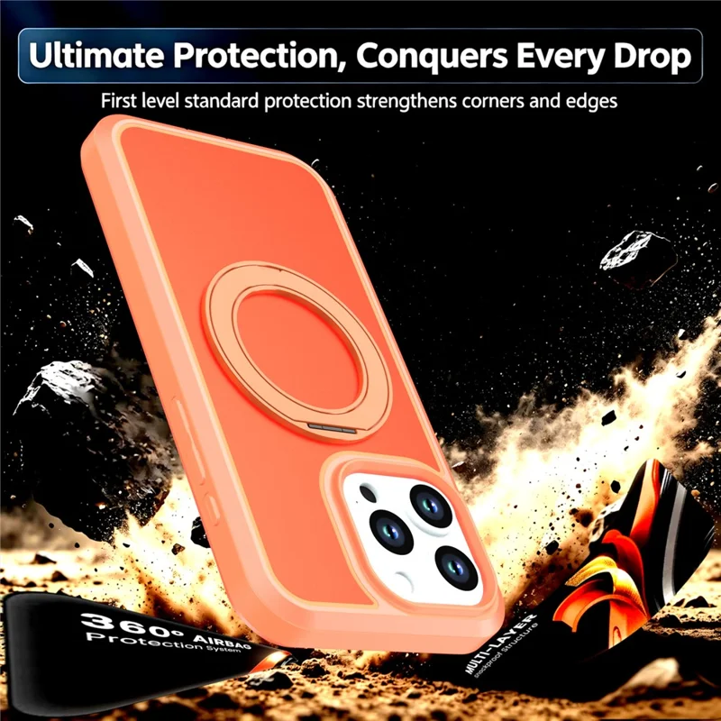 For iPhone 14 Pro Max Magnetic Case Rotating Kickstand PC + TPU Anti-Drop Phone Cover - Orange