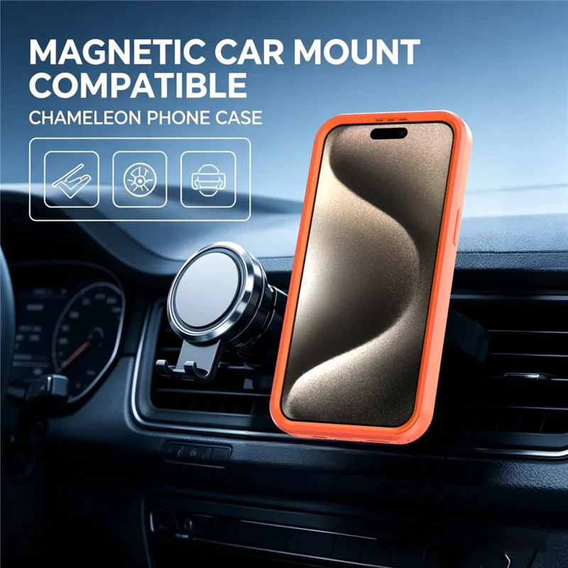 For iPhone 14 Pro Max Magnetic Case Rotating Kickstand PC + TPU Anti-Drop Phone Cover - Orange