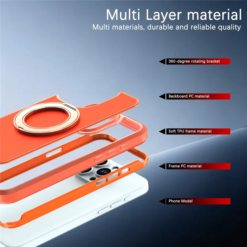 For iPhone 14 Pro Max Magnetic Case Rotating Kickstand PC + TPU Anti-Drop Phone Cover - Orange