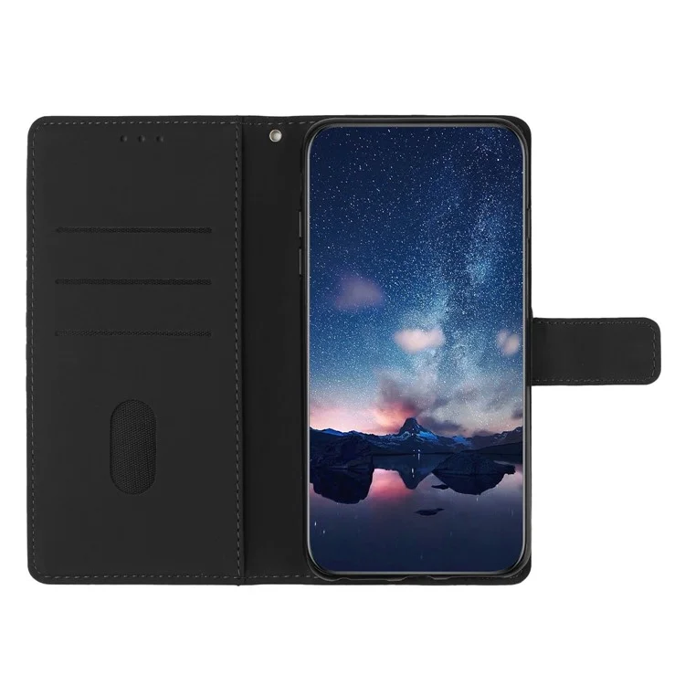 For iPhone 6  / 7 / 8 4.7 inch / 6s 4.7-inch / SE (2020) / SE (2022) PU Leather Skin-touch Feeling Phone Cover Retro Imprinted Pattern Stand Flip Wallet Case with Strap - Black