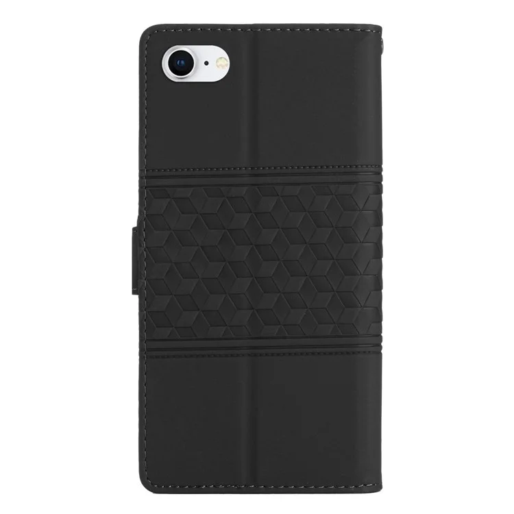 For iPhone 6  / 7 / 8 4.7 inch / 6s 4.7-inch / SE (2020) / SE (2022) PU Leather Skin-touch Feeling Phone Cover Retro Imprinted Pattern Stand Flip Wallet Case with Strap - Black