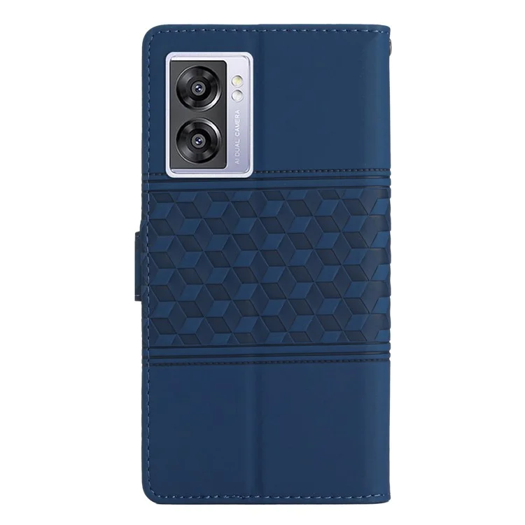 Para o Oppo A57 (2022) 5G / A57 4G / A77 5G PU Celelo Celo Celo Capa Retro Padrão Padrão Partela Partela de Pelete Sping Semachação Anti-chock Taplo Tape - Azul