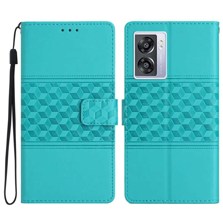 Per Oppo A57 (2022) 5G / A57 4G / A77 5G Custodia in pelle PU Retro Imprinted Pattern Stand Wallet Skin-touch Feeling Anti-shock Phone Cover - Sky Blue