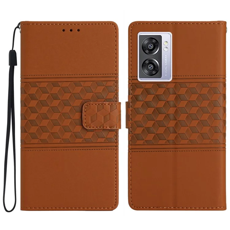 Pour Oppo A57 (2022) 5G / A57 4G / A77 5G PU le Cuir Portable Téléphone Rétro Retro Imprimé Modèle Portefeuille Portefeuille Skin-touch Felt Anti-shock Téléphone Couverture - Brun