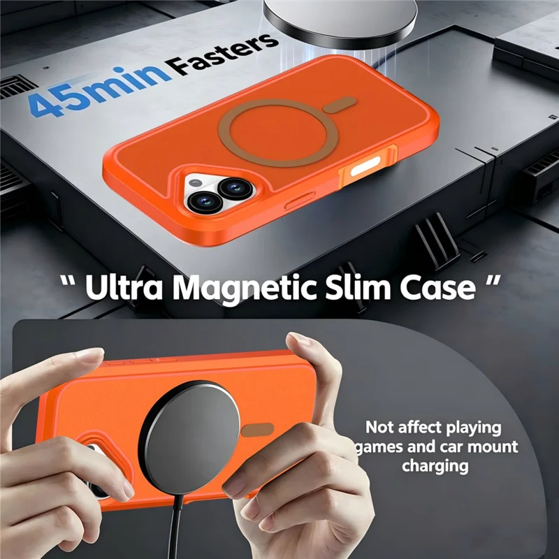 For iPhone 17 Magnetic Case Contrast Color PC + TPU Shockproof Phone Cover - Orange