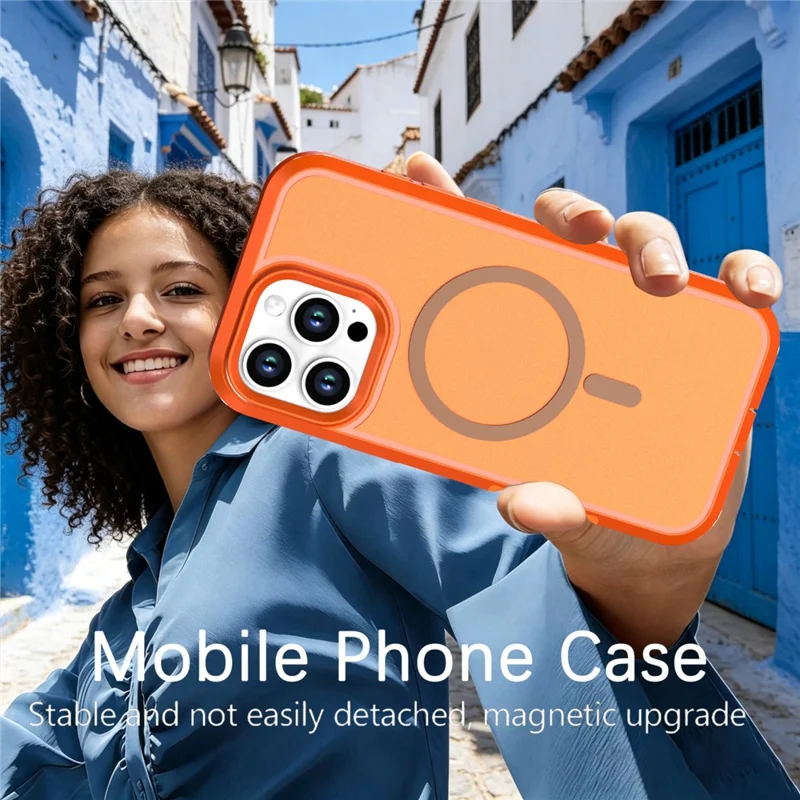 For iPhone 16 Pro Max Magnetic Case Contrast Color PC + TPU Shockproof Phone Cover - Orange