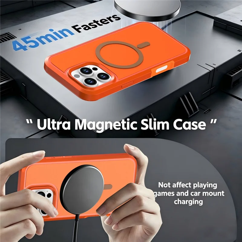 For iPhone 16 Pro Max Magnetic Case Contrast Color PC + TPU Shockproof Phone Cover - Orange