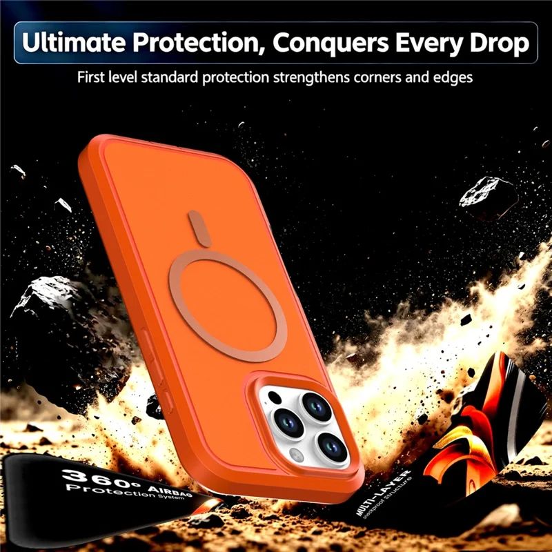 For iPhone 16 Pro Max Magnetic Case Contrast Color PC + TPU Shockproof Phone Cover - Orange