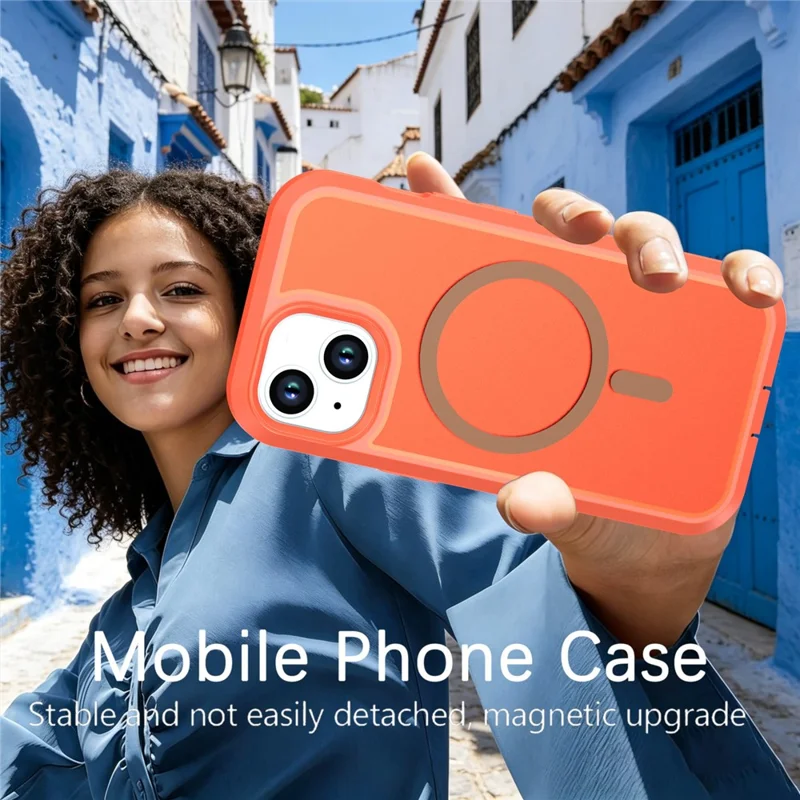 For iPhone 13  /  14 Magnetic Case Contrast Color PC + TPU Shockproof Phone Cover - Orange