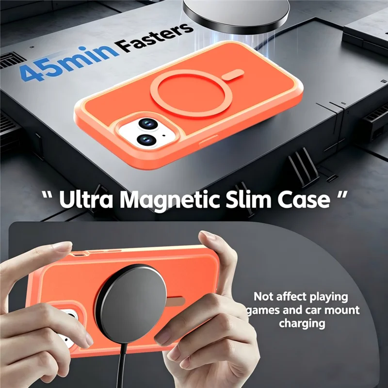 For iPhone 13  /  14 Magnetic Case Contrast Color PC + TPU Shockproof Phone Cover - Orange
