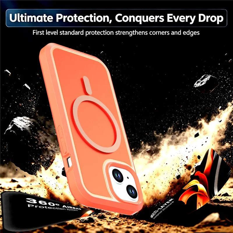 For iPhone 13  /  14 Magnetic Case Contrast Color PC + TPU Shockproof Phone Cover - Orange