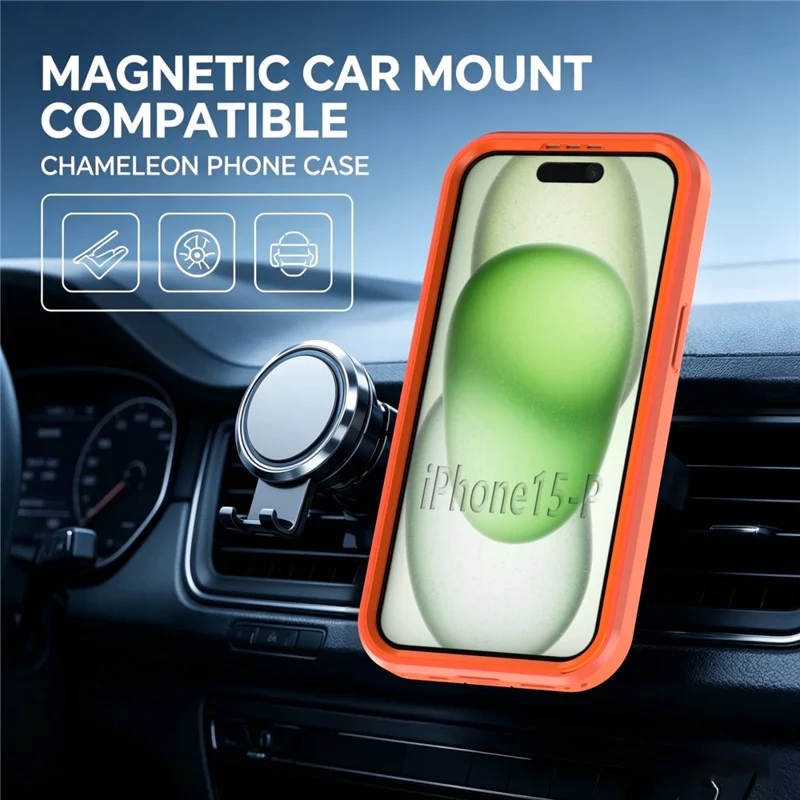 For iPhone 13  /  14 Magnetic Case Contrast Color PC + TPU Shockproof Phone Cover - Orange