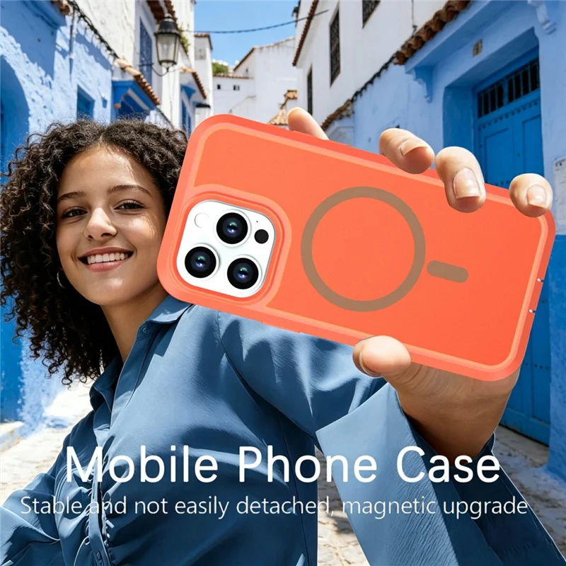 For iPhone 14 Pro Max Magnetic Case Contrast Color PC + TPU Shockproof Phone Cover - Orange