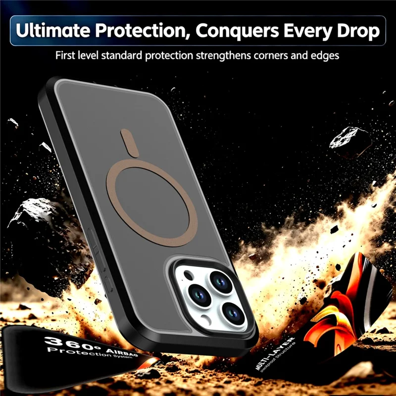 For iPhone 13 Pro Magnetic Case Contrast Color PC + TPU Shockproof Phone Cover - Black  /  Gold