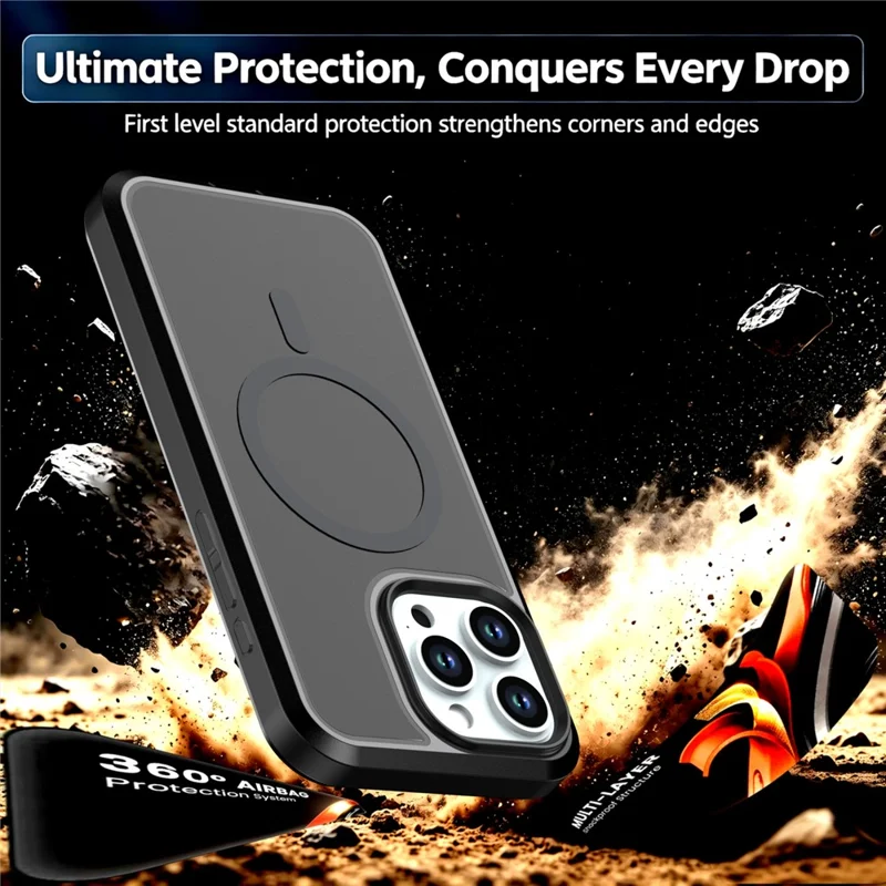 For iPhone 13 Pro Max Magnetic Case Contrast Color PC + TPU Shockproof Phone Cover - Black