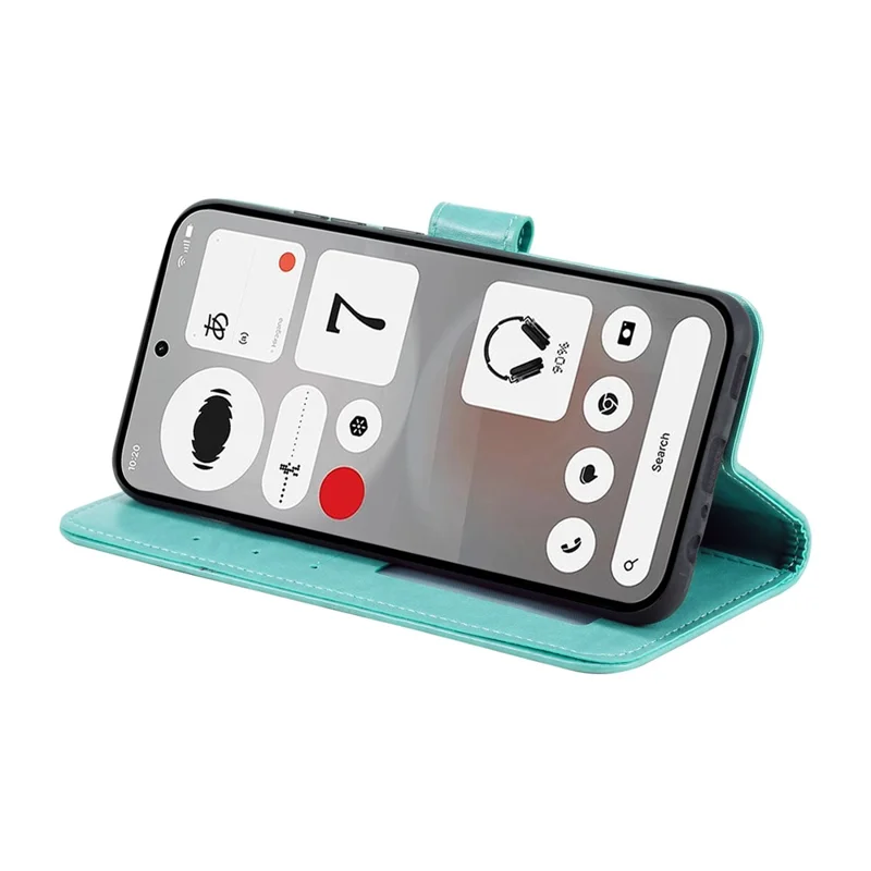 For Nothing Phone (4b) Stand Case Imprinted Totem PU Leather Wallet Phone Cover with Wrist Strap - Mint Green