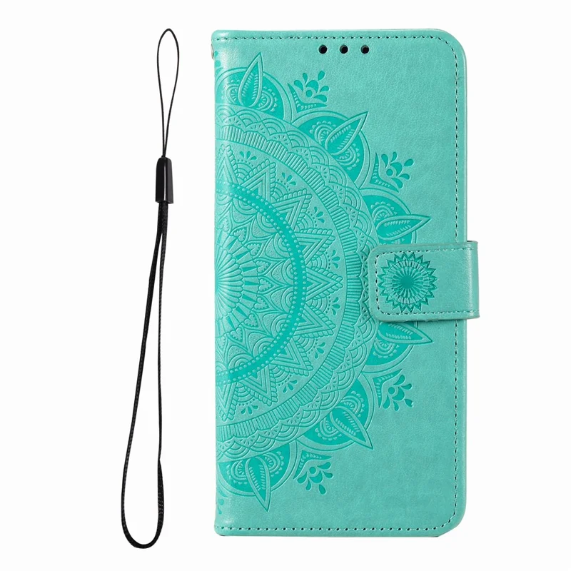 For Nothing Phone (4b) Stand Case Imprinted Totem PU Leather Wallet Phone Cover with Wrist Strap - Mint Green