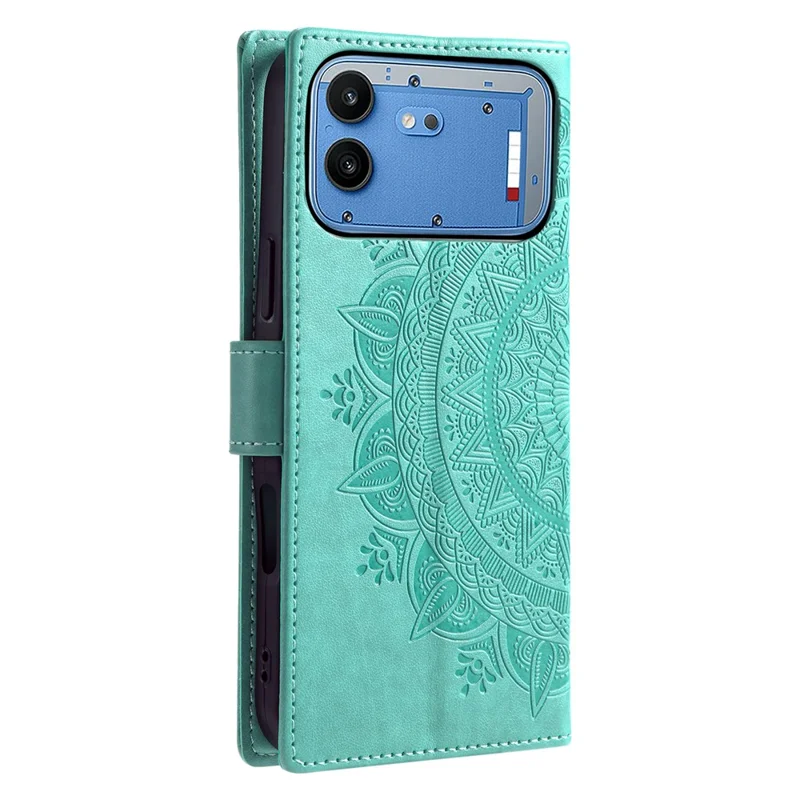 For Nothing Phone (4b) Stand Case Imprinted Totem PU Leather Wallet Phone Cover with Wrist Strap - Mint Green