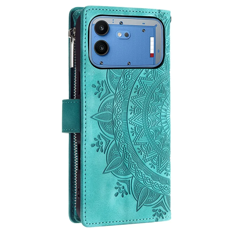 For Nothing Phone (4b) Wallet Case Mandala Flower Pattern PU Leather Phone Cover with Wrist Strap - Mint Green