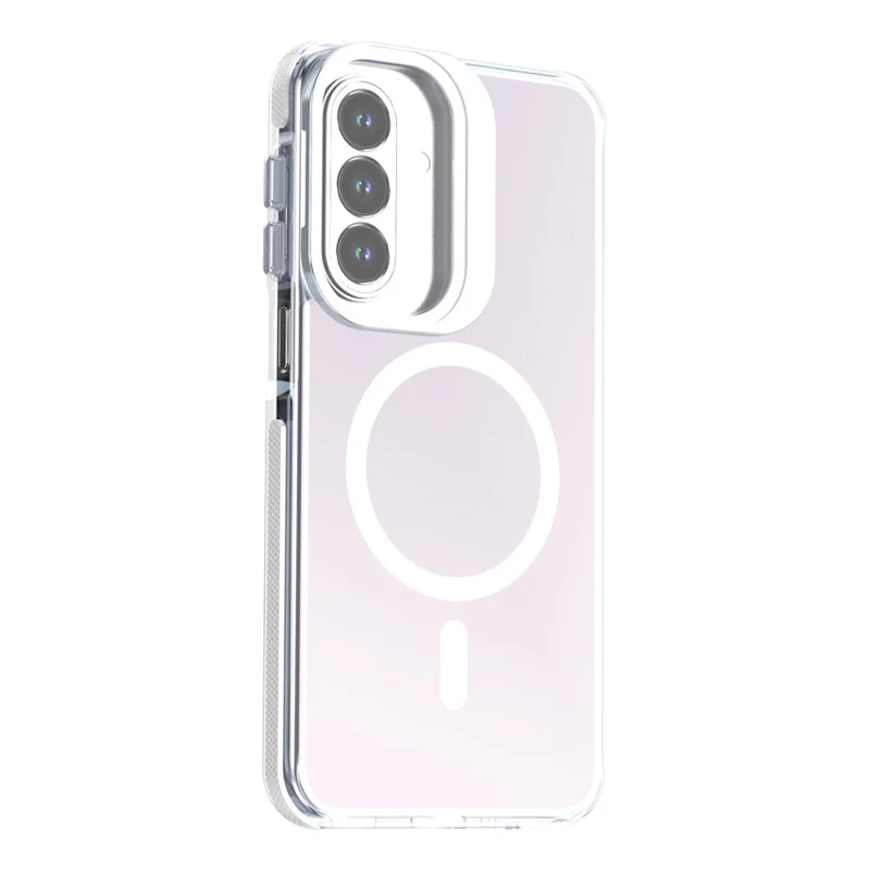 For Samsung Galaxy A27 5G Magnetic Case Camera Frame Kickstand TPU Acrylic Shockproof Phone Cover - White