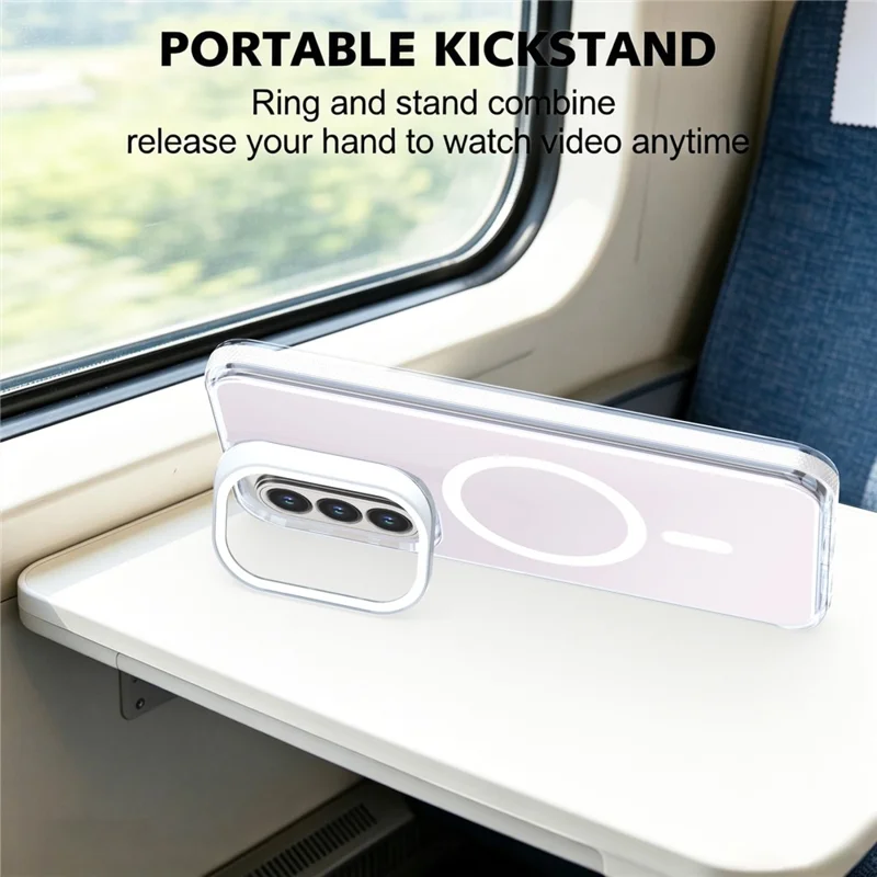 For Samsung Galaxy A27 5G Magnetic Case Camera Frame Kickstand TPU Acrylic Shockproof Phone Cover - White