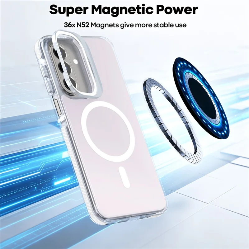 For Samsung Galaxy A27 5G Magnetic Case Camera Frame Kickstand TPU Acrylic Shockproof Phone Cover - White