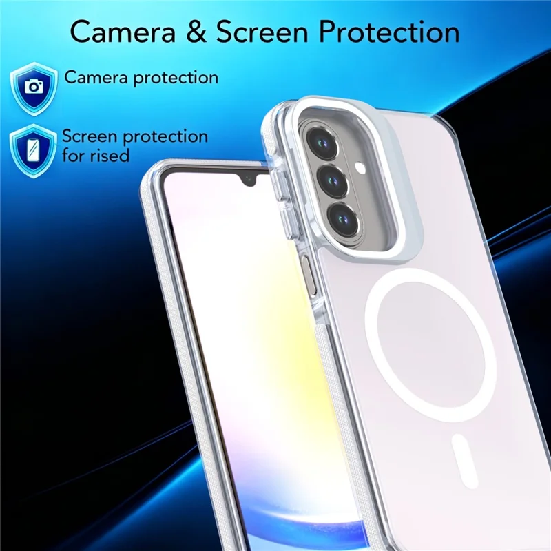 For Samsung Galaxy A27 5G Magnetic Case Camera Frame Kickstand TPU Acrylic Shockproof Phone Cover - White