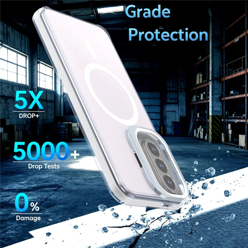 For Samsung Galaxy A27 5G Magnetic Case Camera Frame Kickstand TPU Acrylic Shockproof Phone Cover - White