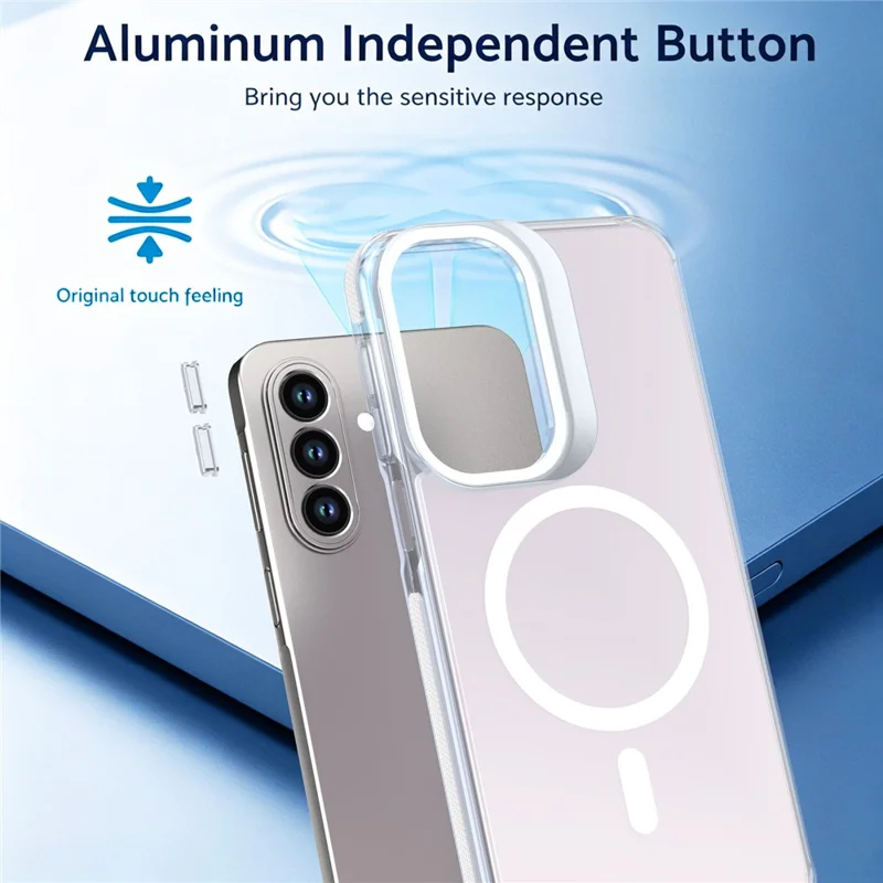 For Samsung Galaxy A27 5G Magnetic Case Camera Frame Kickstand TPU Acrylic Shockproof Phone Cover - White
