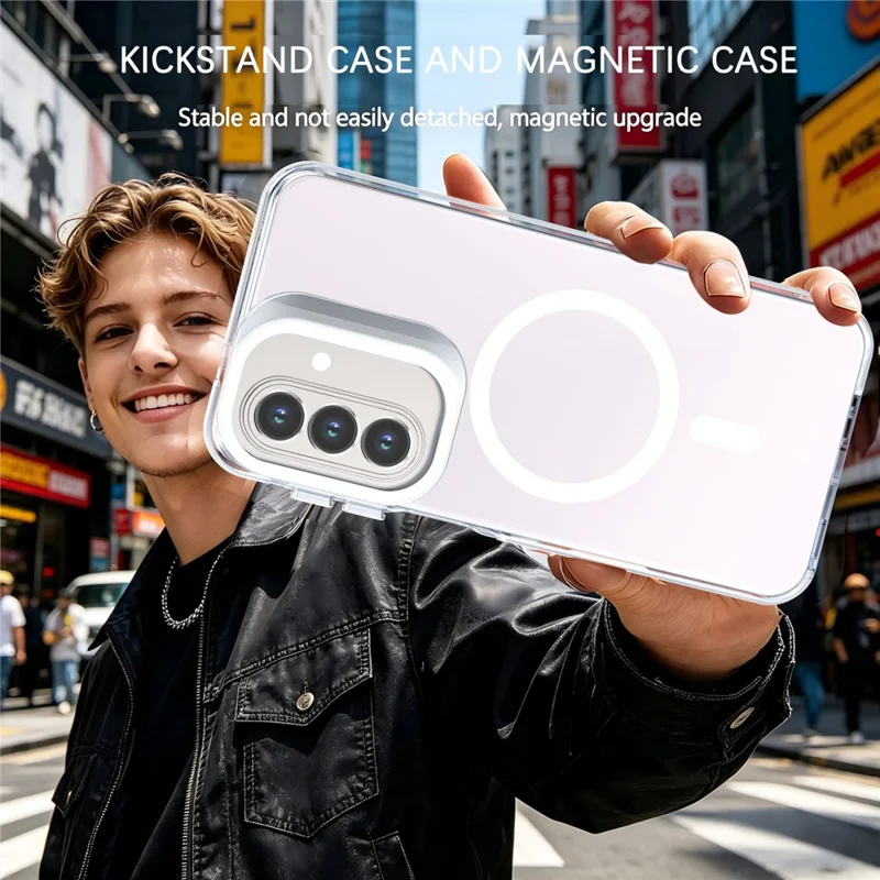 For Samsung Galaxy A27 5G Magnetic Case Camera Frame Kickstand TPU Acrylic Shockproof Phone Cover - White