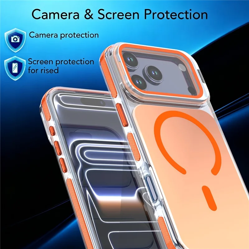 For iPhone 18 Pro  /  17 Pro Magnetic Case Camera Frame Kickstand TPU Acrylic Shockproof Phone Cover - Orange