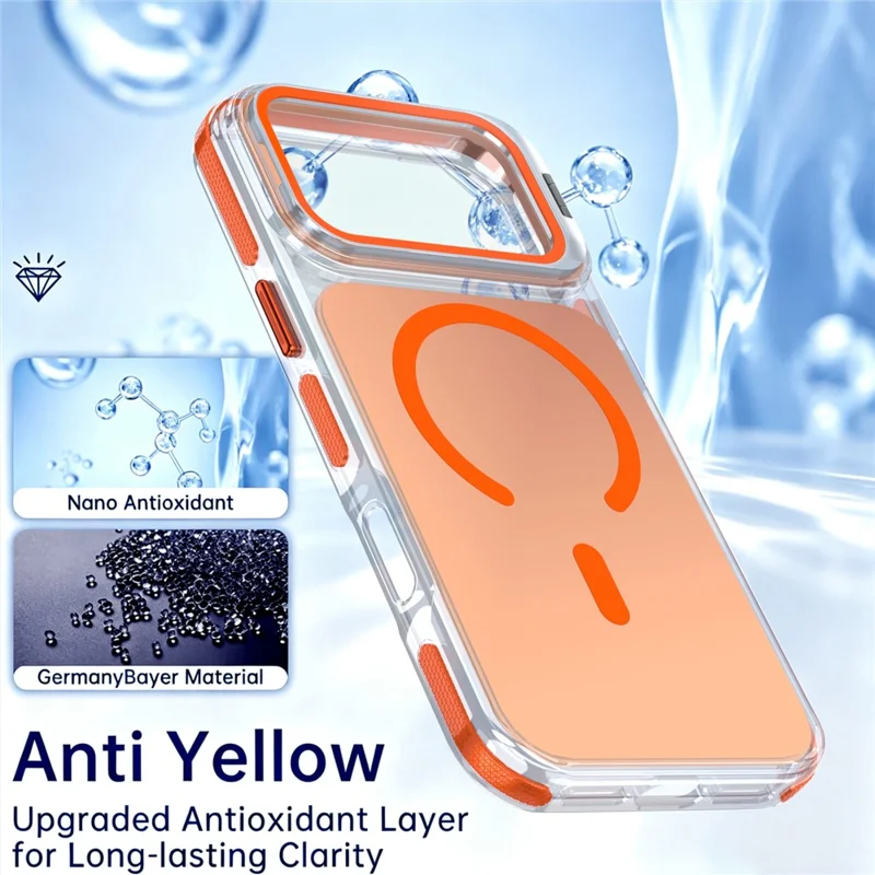 For iPhone 18 Pro  /  17 Pro Magnetic Case Camera Frame Kickstand TPU Acrylic Shockproof Phone Cover - Orange