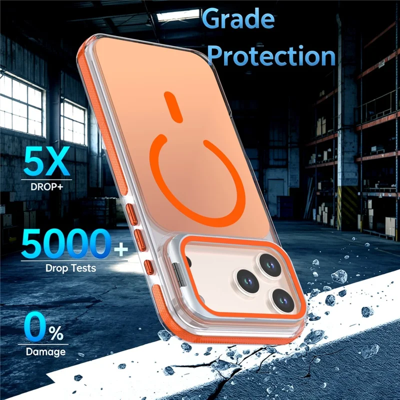For iPhone 18 Pro  /  17 Pro Magnetic Case Camera Frame Kickstand TPU Acrylic Shockproof Phone Cover - Orange
