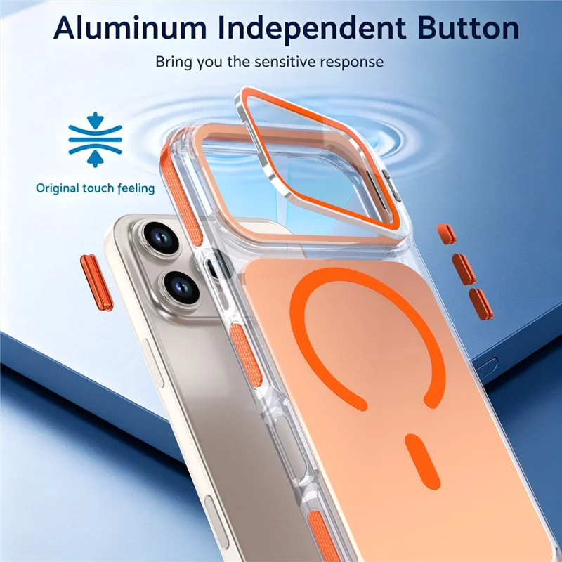 For iPhone 18 Pro  /  17 Pro Magnetic Case Camera Frame Kickstand TPU Acrylic Shockproof Phone Cover - Orange