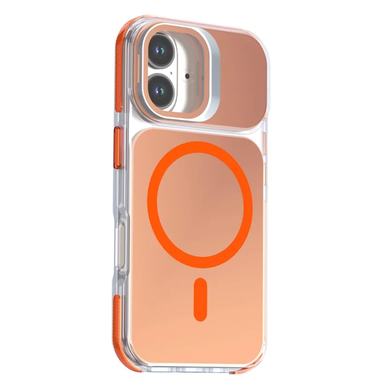 For iPhone 16 Magnetic Case Camera Frame Kickstand TPU Acrylic Shockproof Phone Cover - Orange