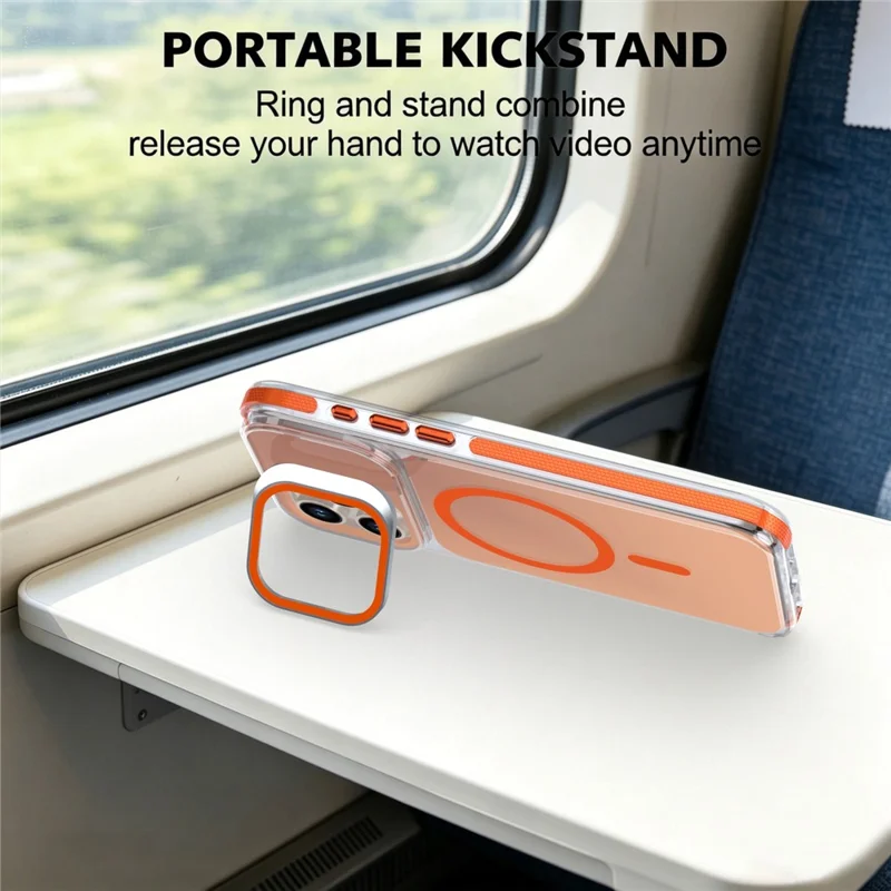 For iPhone 14 Pro Max Magnetic Case Camera Frame Kickstand TPU Acrylic Shockproof Phone Cover - Orange