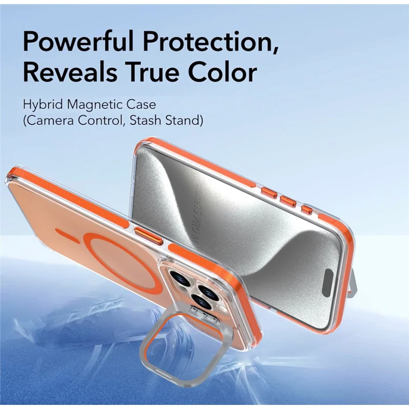 For iPhone 14 Pro Max Magnetic Case Camera Frame Kickstand TPU Acrylic Shockproof Phone Cover - Orange
