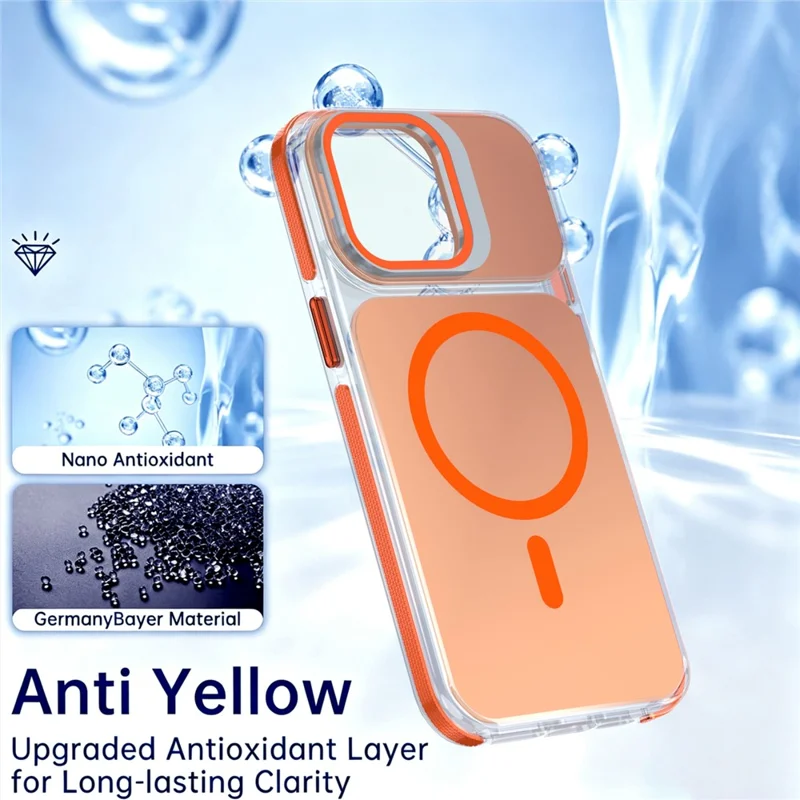 For iPhone 14 Pro Max Magnetic Case Camera Frame Kickstand TPU Acrylic Shockproof Phone Cover - Orange