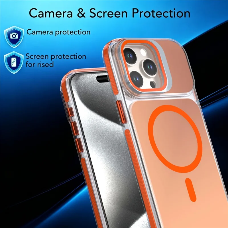 For iPhone 14 Pro Max Magnetic Case Camera Frame Kickstand TPU Acrylic Shockproof Phone Cover - Orange