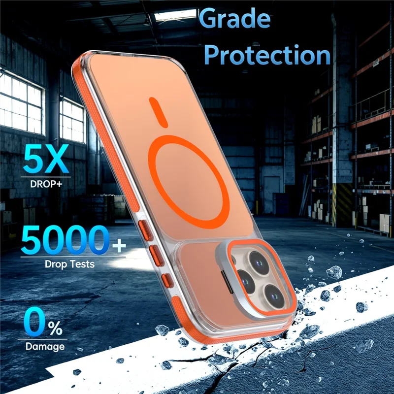 For iPhone 14 Pro Max Magnetic Case Camera Frame Kickstand TPU Acrylic Shockproof Phone Cover - Orange