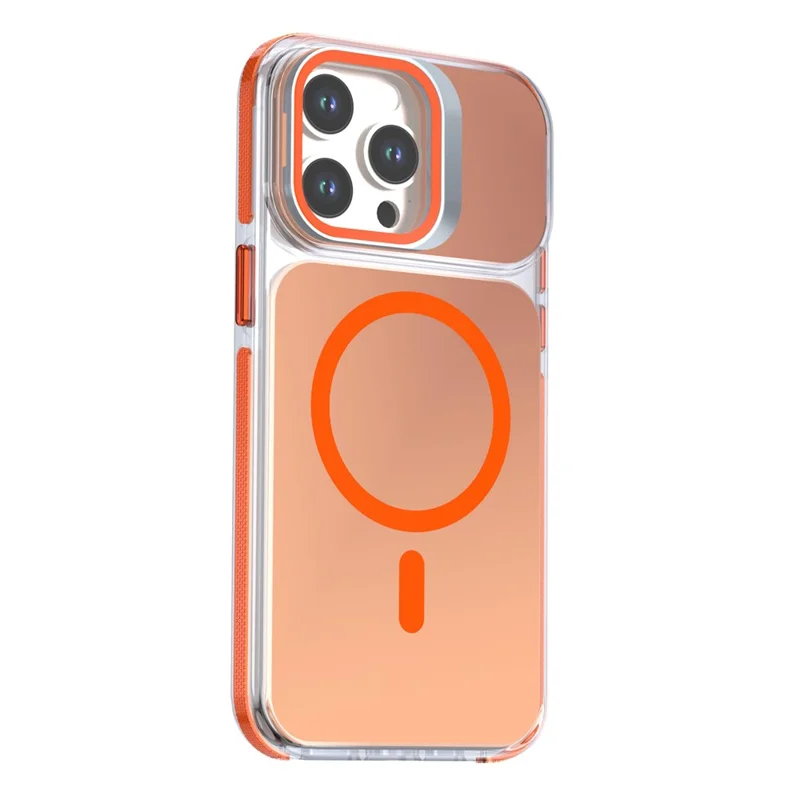 For iPhone 13 Pro Max Magnetic Case Camera Frame Kickstand TPU Acrylic Shockproof Phone Cover - Orange